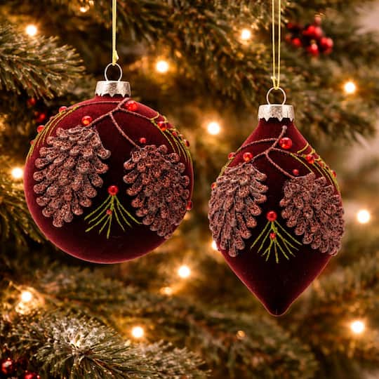 Melrose Brown Ball & Finial Glass Ornament Set